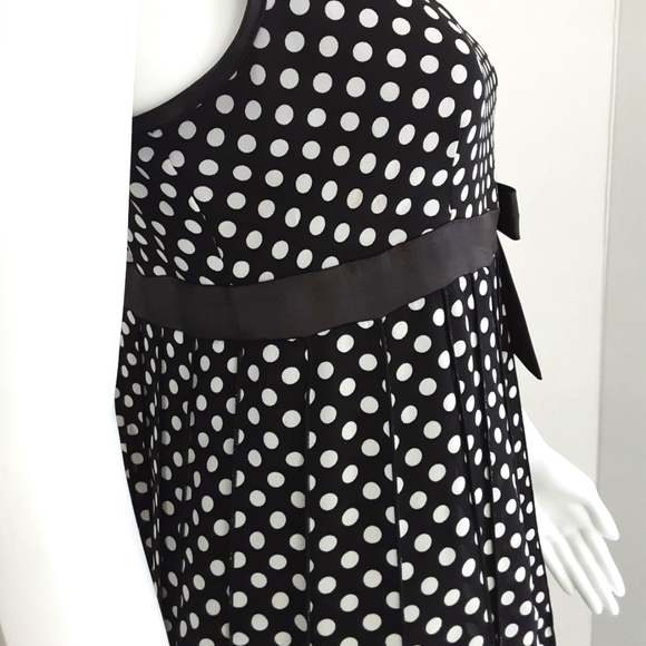 NWOT SANDRA DARREN BLACK WHITE POKE-A-DOT EMPIRE WAIST RUFFLED HEM DRESS SZ 8 - Picture 6 of 12